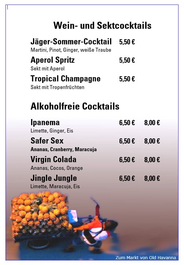 Cocktailkarte Grüner Jäger