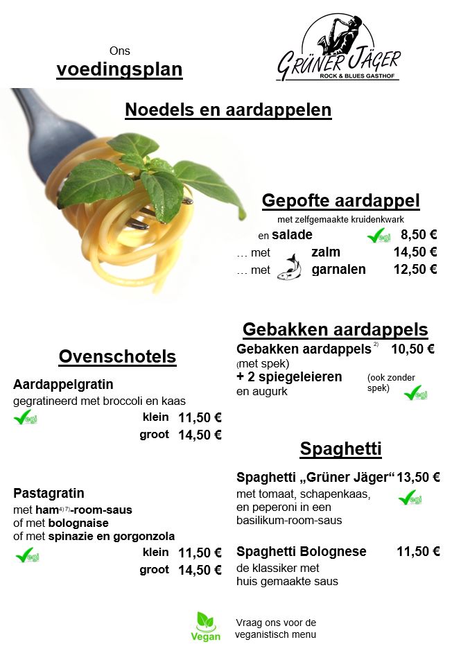 Grüner Jäger Speisekarte NL